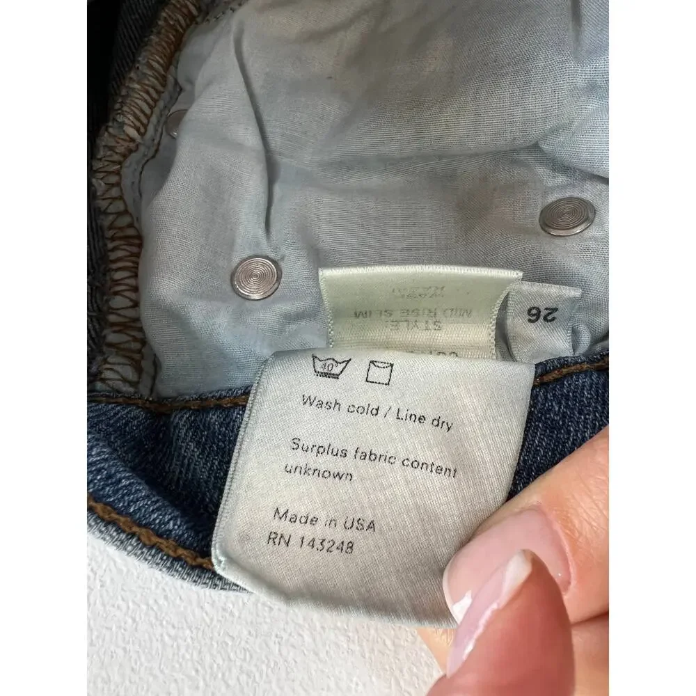 REFORMATION Blue Kasai Wash Mid-Rise Raw Hem Slim Denim Jeans Size 26
